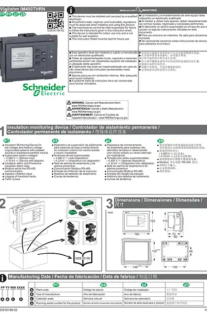 schneider施耐德Vigilohm IM400THRN Instruction Sheet